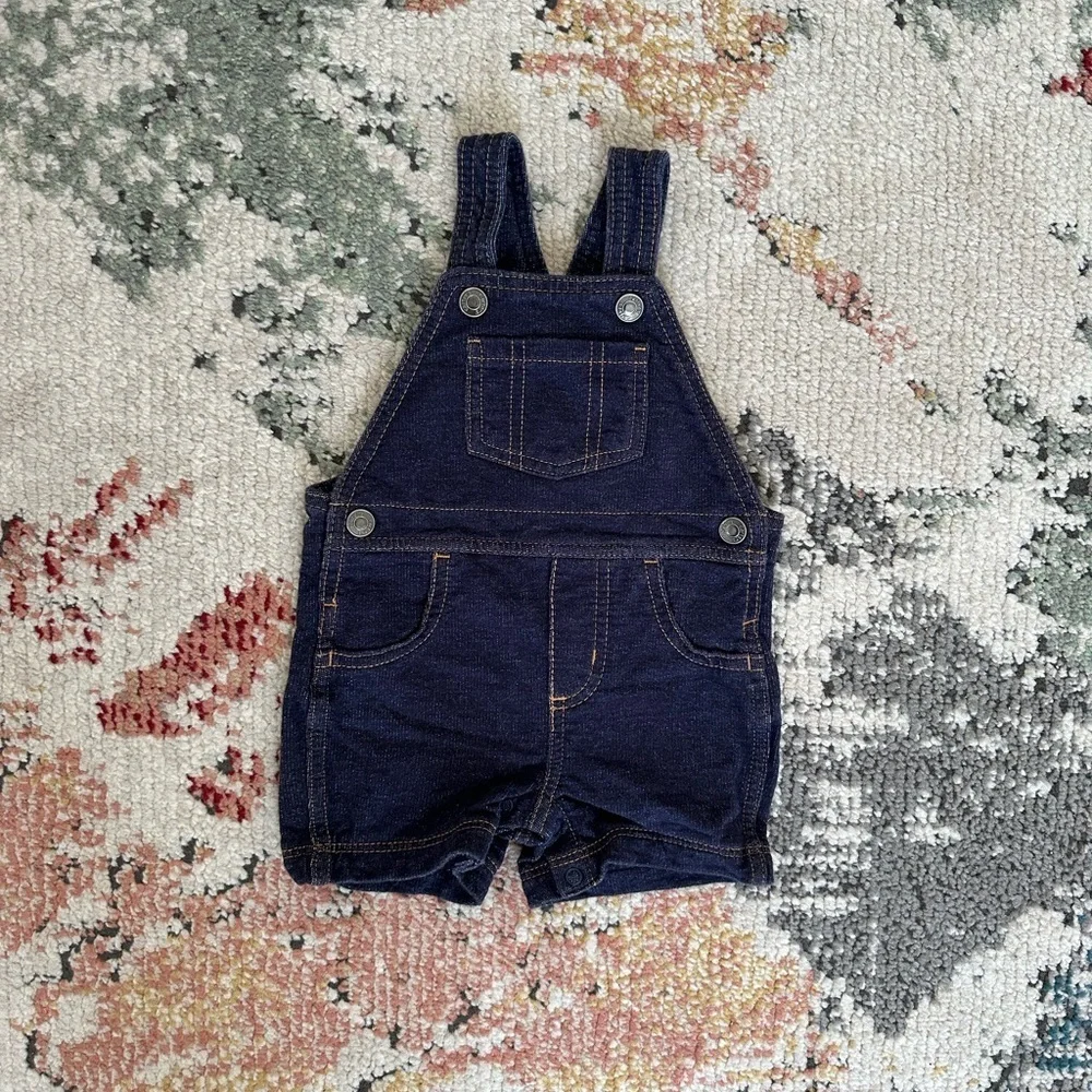 New Carter’s Baby Boy Dark Faux Denim 12 Month Overalls Shortalls One Piece